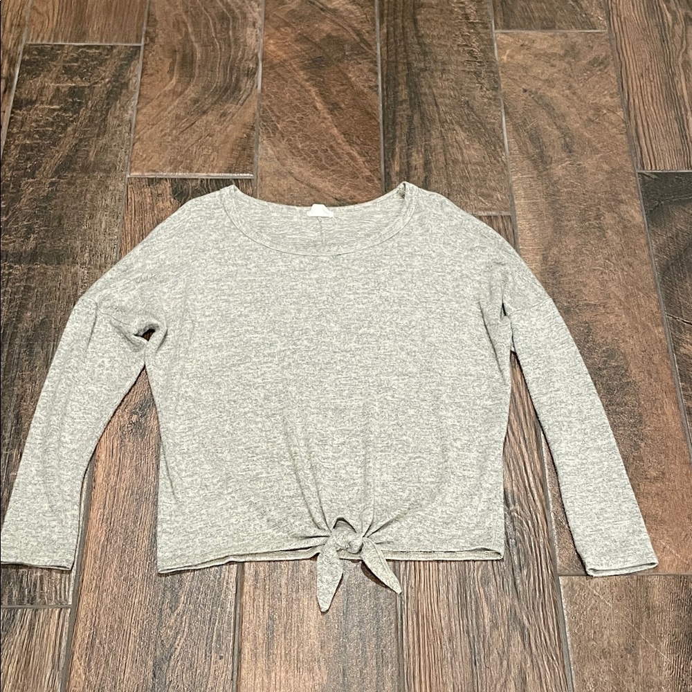Caution To The Wind Gray Tie-Front Top